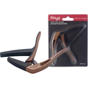 Stagg Trigger Kapodaster f�r Akustik und E-Gitarre gew�lbt Holzoptik dunkel