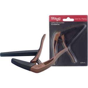 Stagg Trigger Kapodaster f�r Akustik und E-Gitarre flach Holzoptik dunkel