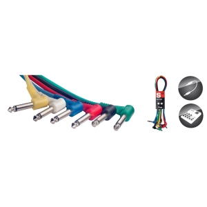 Mono Patchkabel, 6 x Klinke/Klinke (m/m, L-Form), 30 cm (1'), Kunstoff-Spritzguss