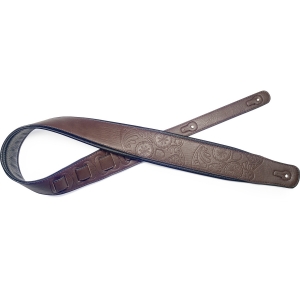 Stagg Kunstleder Gitarrengurt mit Totenkopf Muster dunkelbraun
