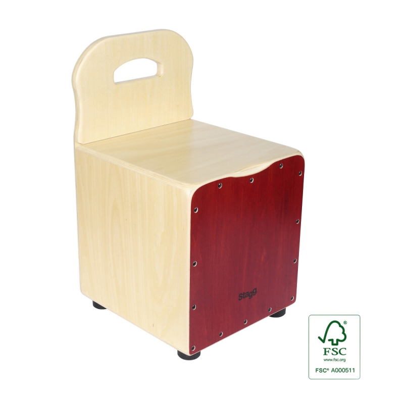 Stagg Kinder Cajon mit Rückenlehne Frontplatte rot DrumFactory